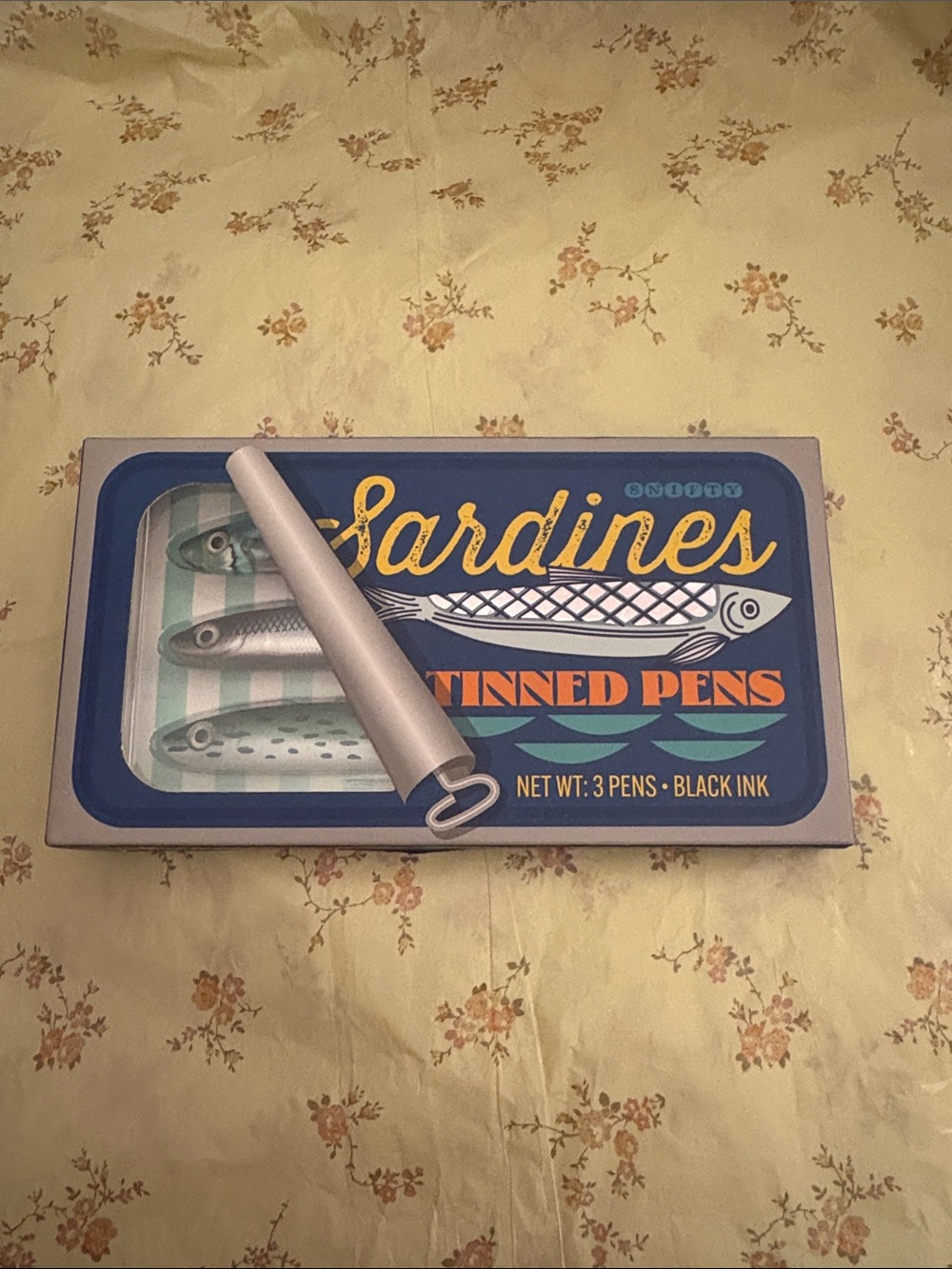 Sardines Tinned Pen Set - Blue Decorative Desk Pens (3-Pack)